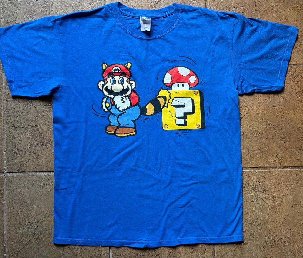 Vintage 2002 Nintendo Super Mario Bros Graphic T-Shirt Large Blue